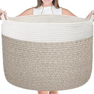Cotton Rope Basket, 22” x 14” Blanket Basket, Woven Baby Laundry Baskets
